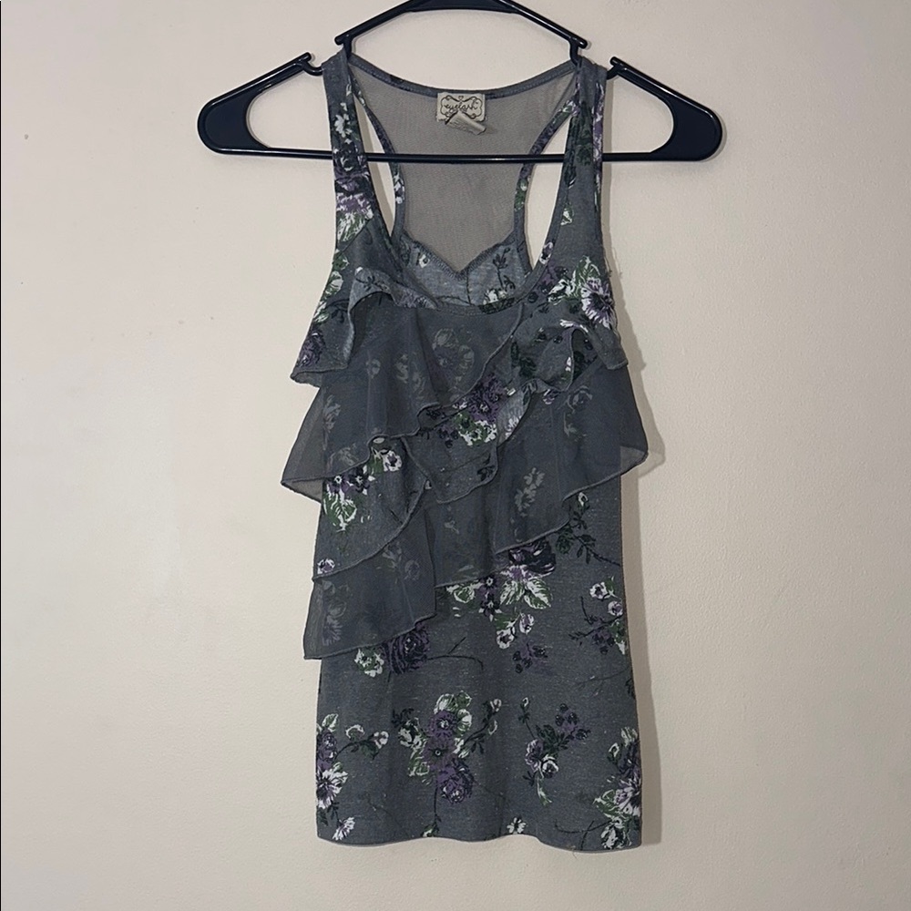 Eyelash Couture Y2K Floral Ruffle Tank Top Size XS Good Condition